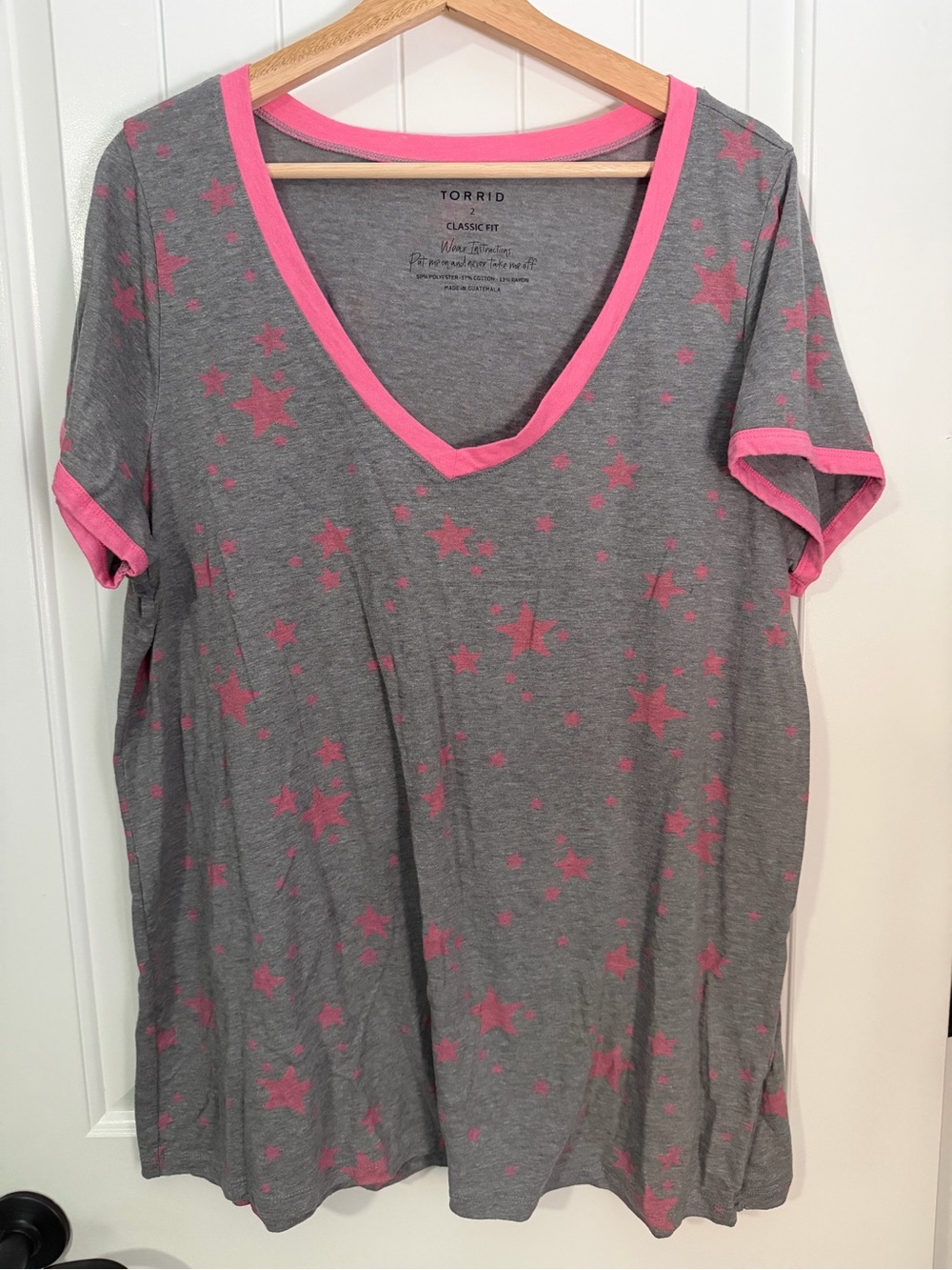 torrid Gray V-Neck Tee with Pink Star Print